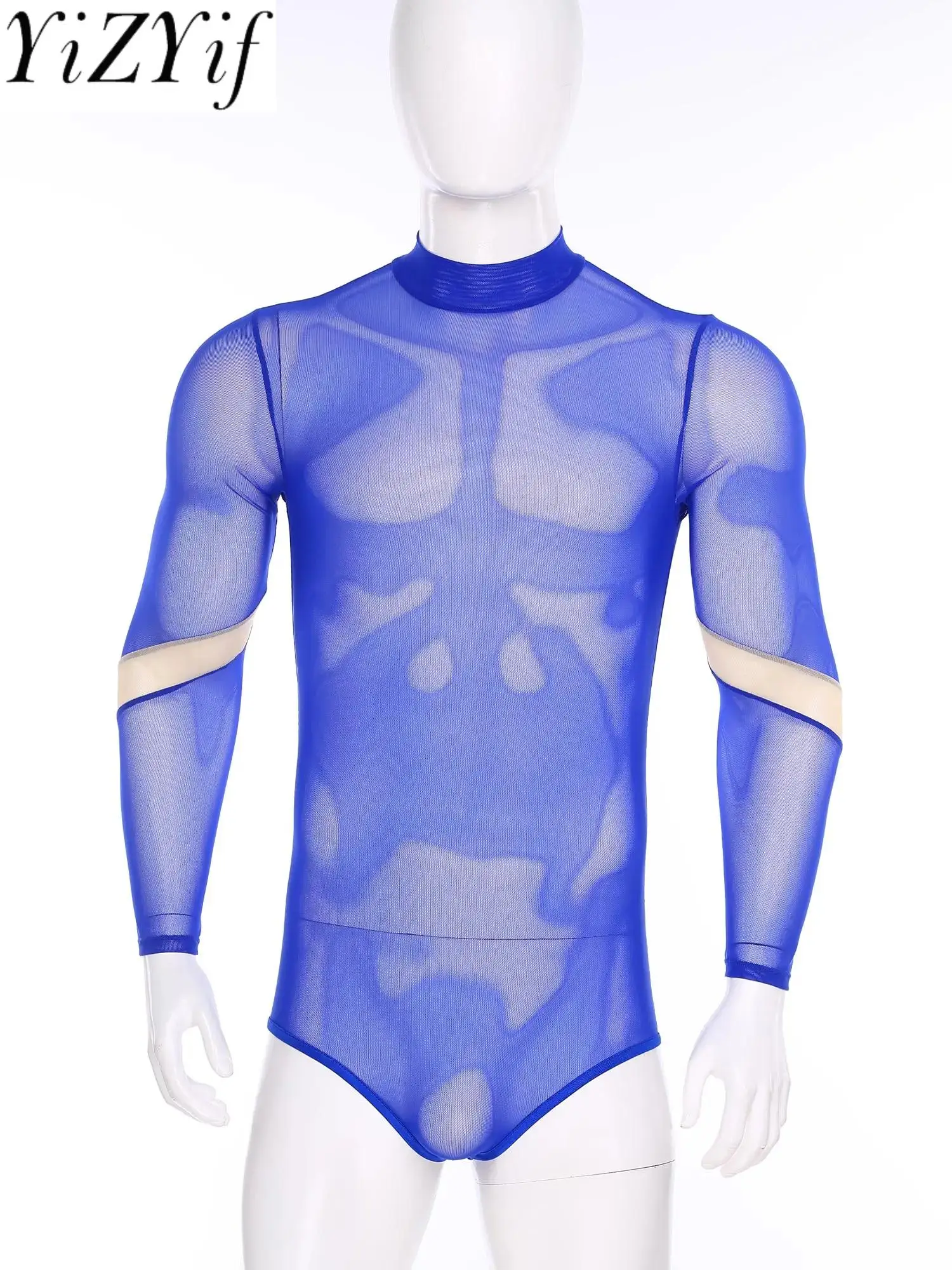 

Мужское эротическое прозрачное боди, пижамы с длинными рукавами, прозрачные сетчатые комбинезоны на день Святого Валентина, домашняя одежда, нижнее белье, ночное белье