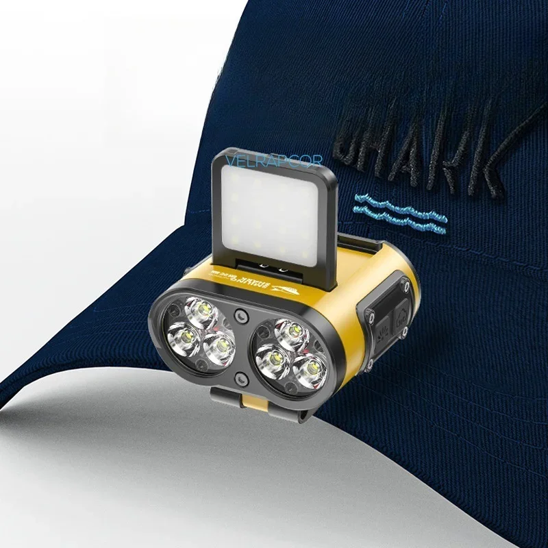 Smart Wave Induction Cap Clip Headlamp Lightweight Protective COB Dual Beam Light for Outdoor Night Fishing & Working