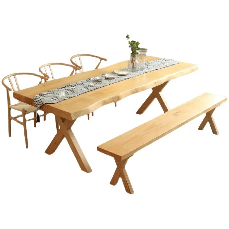 

Solid wood and chairs, combination, rectangular, household, small apartment, dining table, modern, simple