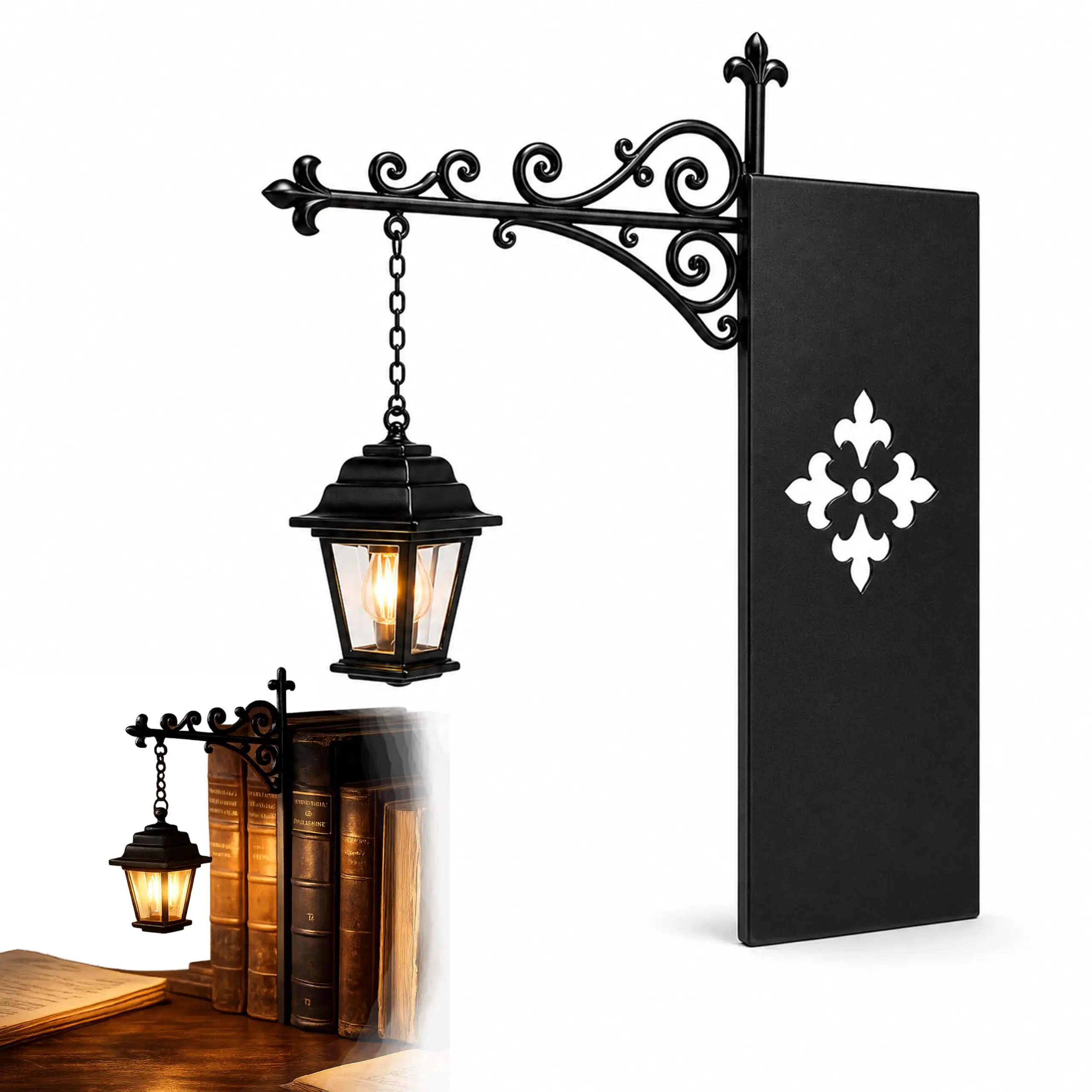 Halloween Retro Bookshelf Lighting Library Lantern Wall Mounted Reading Book Nook Lamp Metal Gothic LED Nightlight Room Ornament