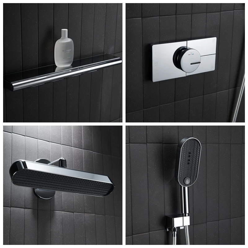 White Rain Shower Set Wall-Mounted Bathroom Shower Head  Brass Concealed Thermostatic Mixer Three-Function Handheld Shower Head