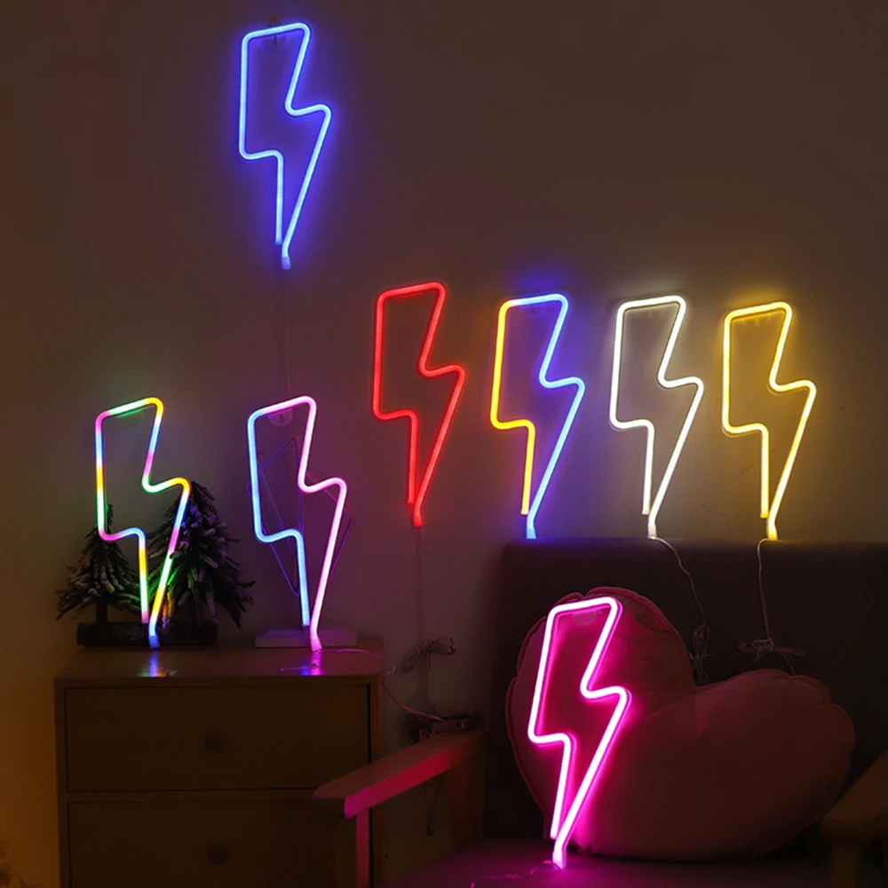 

LED Neon Lightning Shaped Sign Flash Neon Light Wall Lamp Decorative USB Powered Night Light for Home Room Wedding Party Decor