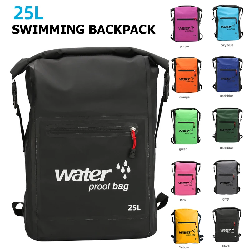 25L PVC Swimming Waterproof Dry Bag Double Straps Rafting Sports Kayaking Canoeing Swimming Bag Travel Kit Backpack Storage Bag