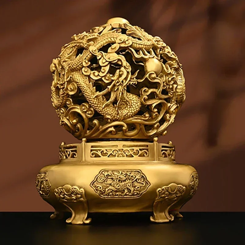

Feng Shui Copper Nine Turn Qiankun Tripod Ornaments Play Beads Living Room Home Decor
