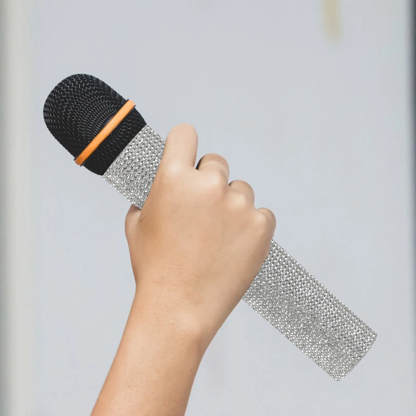 

Rhinestone Mic Handle Sleeve Cordless Handheld Microphone Cover Plastic Replacement Accessory For Singers Hosts Performers