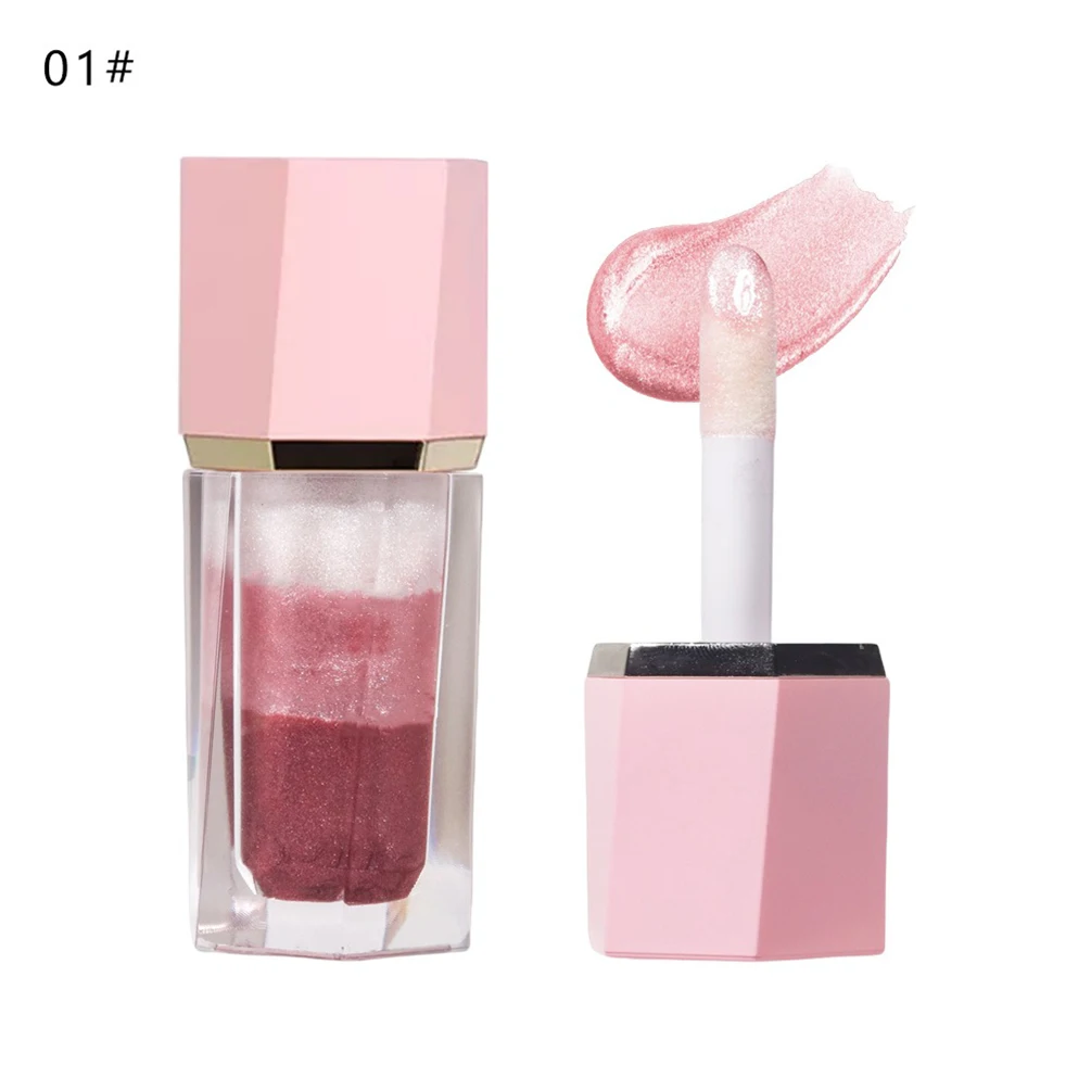 Brillo de labios Private Labe, logotipo personalizado, brillo de labios de perla brillante de diamante de 3 colores, maquillaje humectante de larga duración vegano