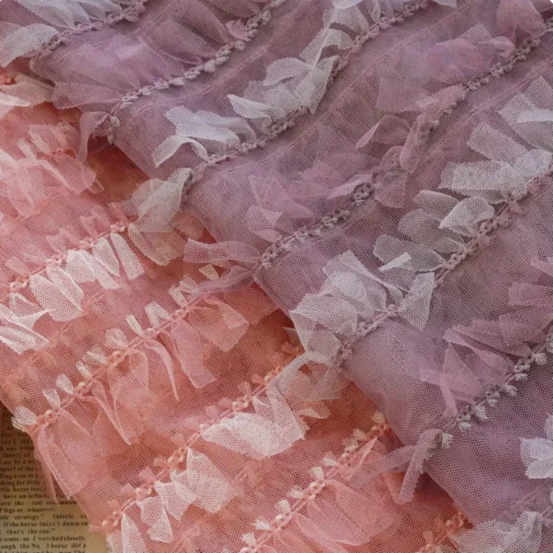 Pink Mesh Fabric for Spring Summer Embroidered Dress Fluffy Skirt Fabrics Girlish Accessories Cake Skirts Diy Decorative Cloth