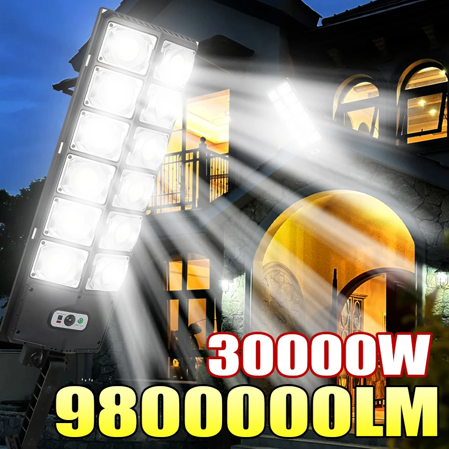 

9800000LM Супер яркий 30000 Вт светодиодный солнечный уличный светильник Мощный водонепроницаемый датчик движения Солнечные лампы Сад Патио Уличный настенный светильник
