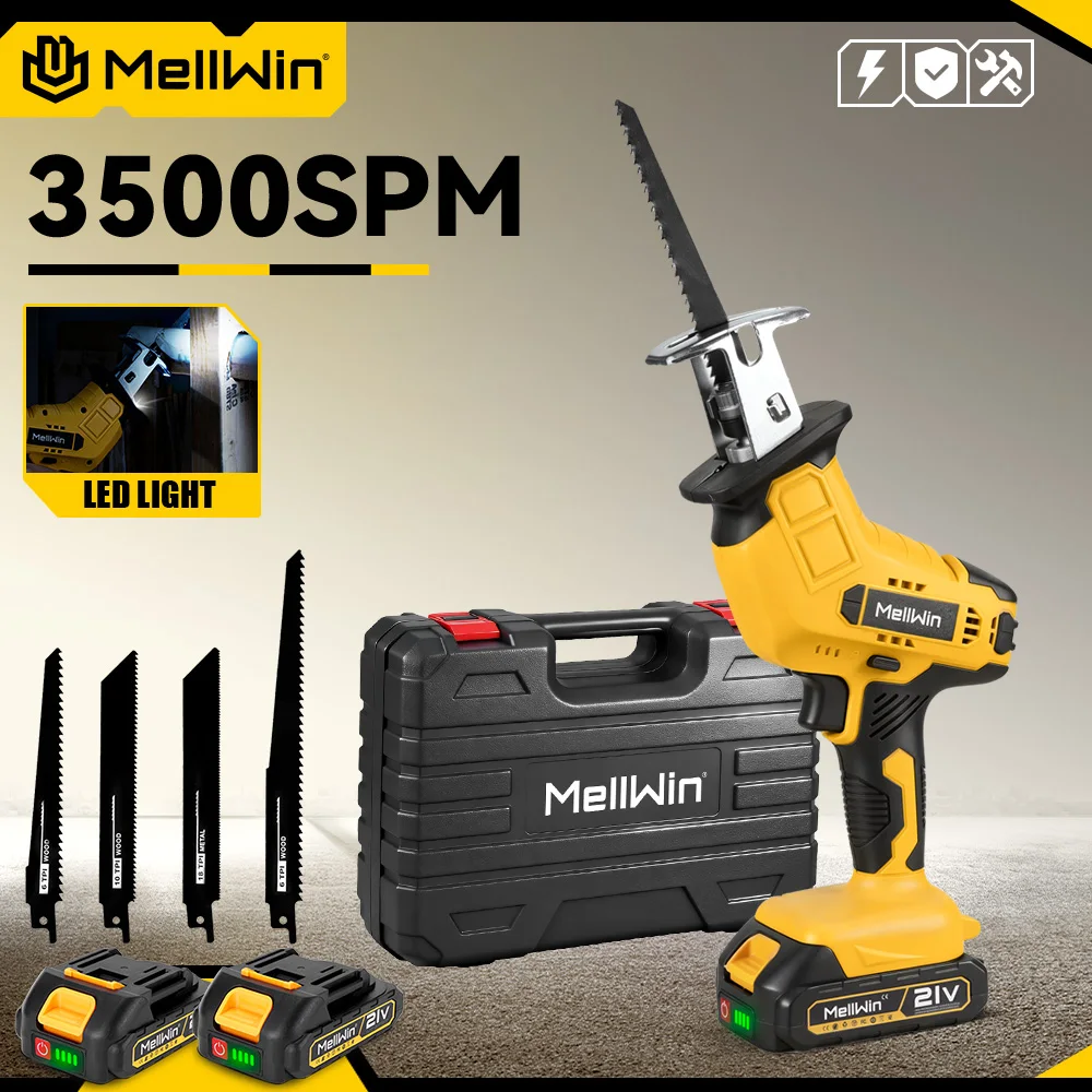 MELLWIN Cordless Electric Reciprocating Saw Multifunction Cut Saw Metal Wood PVC Pipe Cutting Tool For Makita 18VBattery Pin