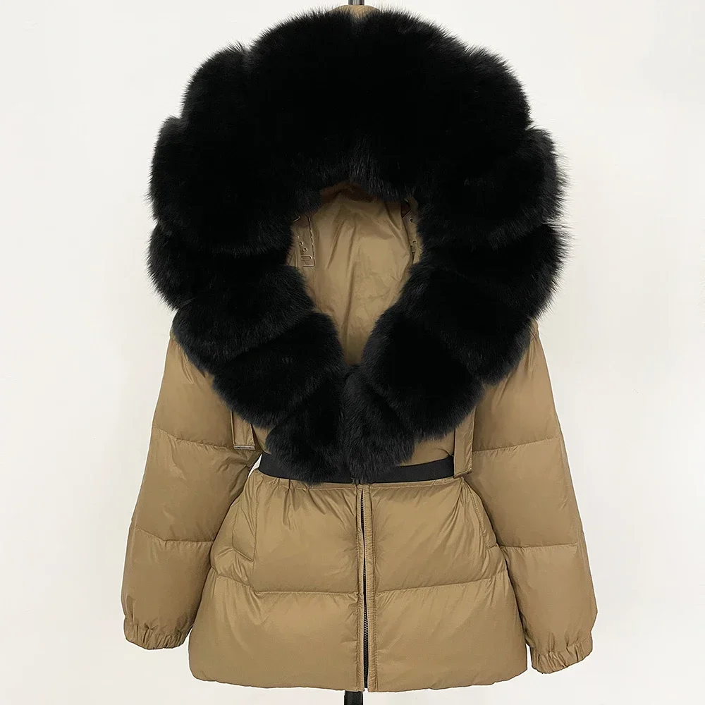 OFTBUY Real Fur Coat Winter Clothing Puffer Jacket Women Fox Fur Hooded Warm 90% White Duck Down Coat Female Parkas Waterproof