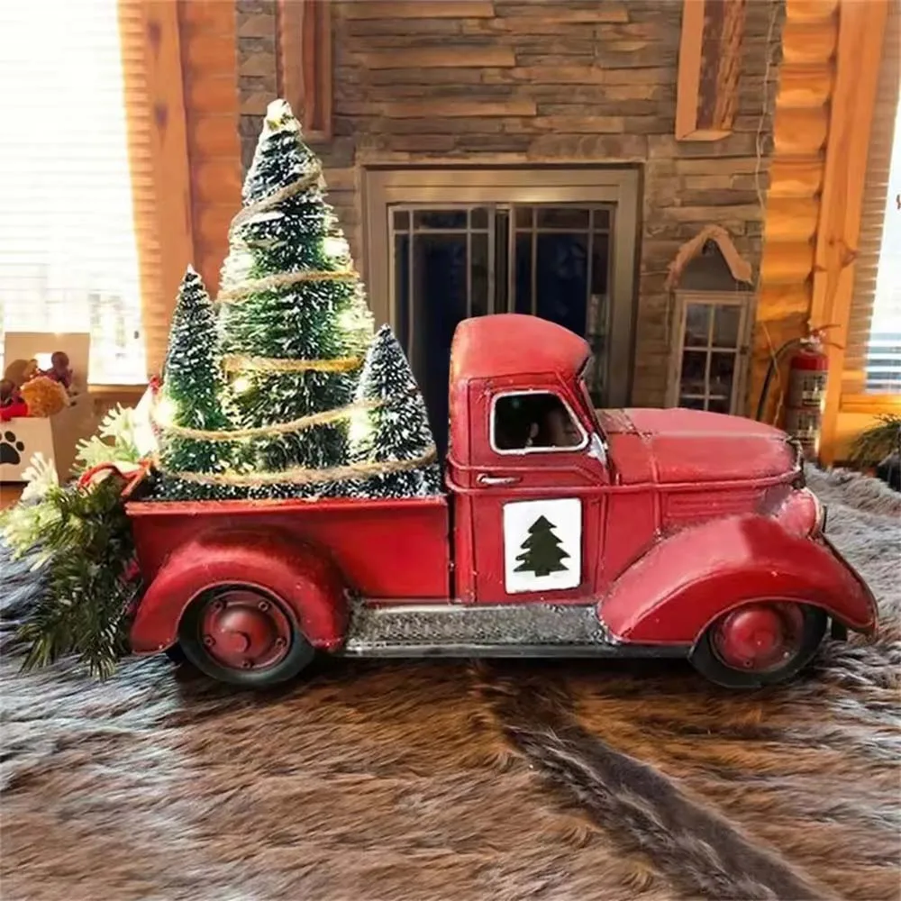 Resin Ornaments Crafts Christmas Vintage Karting Car Red Red Truck Pull Christmas Tree Desktop Home Decorations