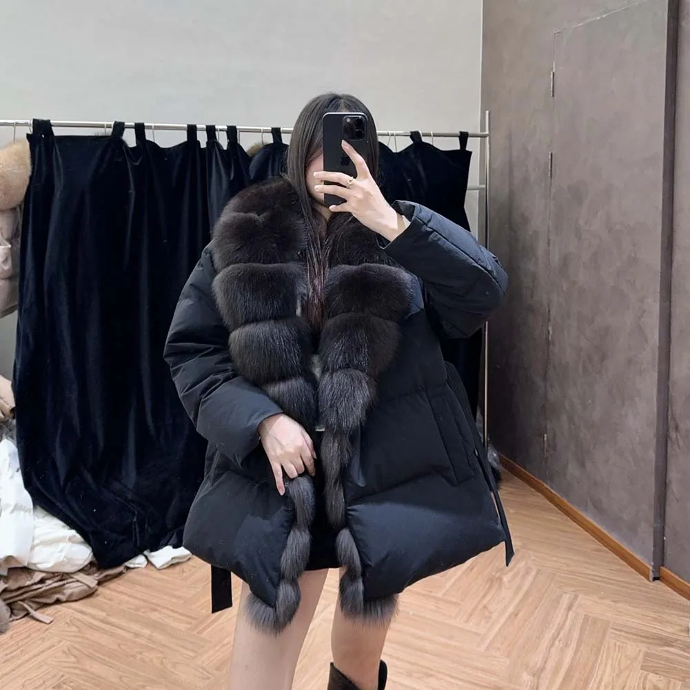 Nouveau hiver épaissi vêtements chauds chaud naturel réel fourrure de renard 90% blanc canard doudoune décontracté femme Parkas