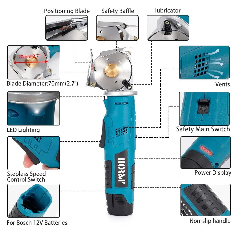 Hormy 12V Electric Tailoring Scissors For Bosch Lithium Battery Sewing Scissor Cloth Suitable Leather Paper Etc Cutting Tool Kit