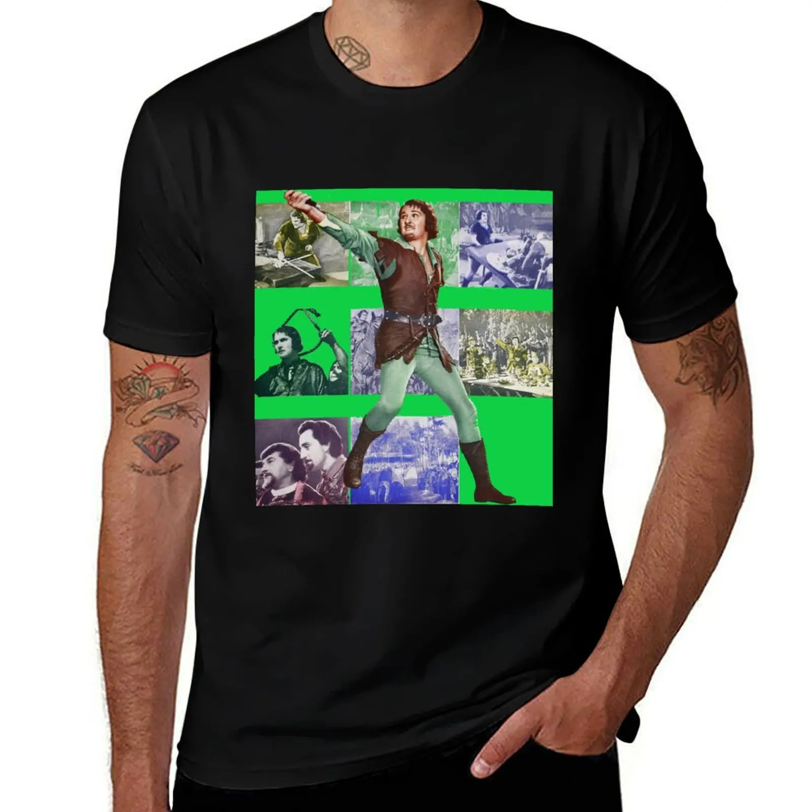 ERROL FLYNN as Robin Hood Collage T-Shirt Running Performance Short Sleeve Tee T-Shirt