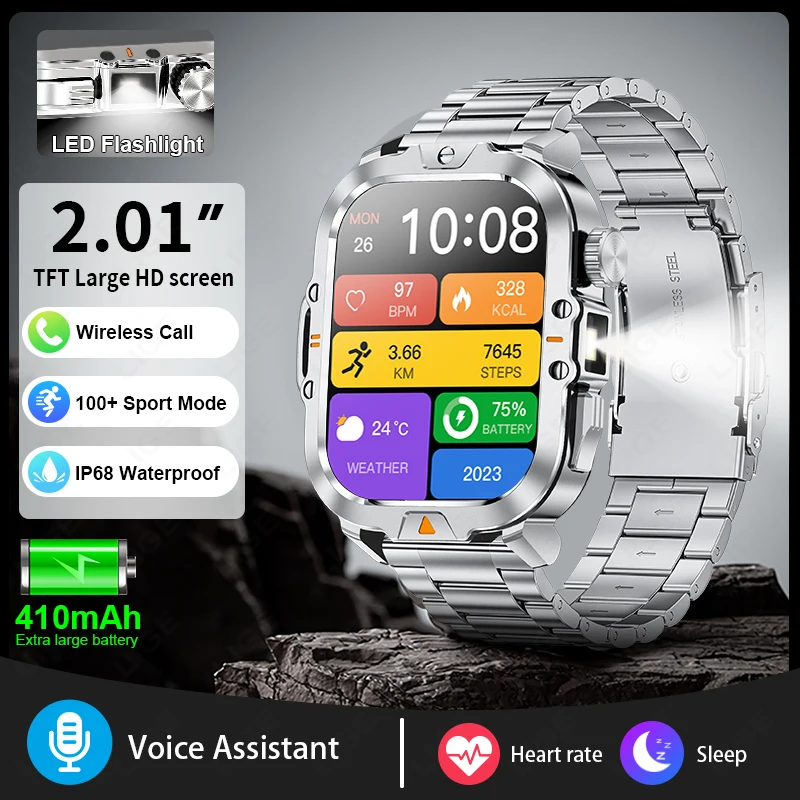 

Умные часы LIGE 2026 для активного отдыха, 2,01-дюймовый HD-экран, LED-фонарик, Bluetooth-связь, для мужчин и женщин, подарок на праздник