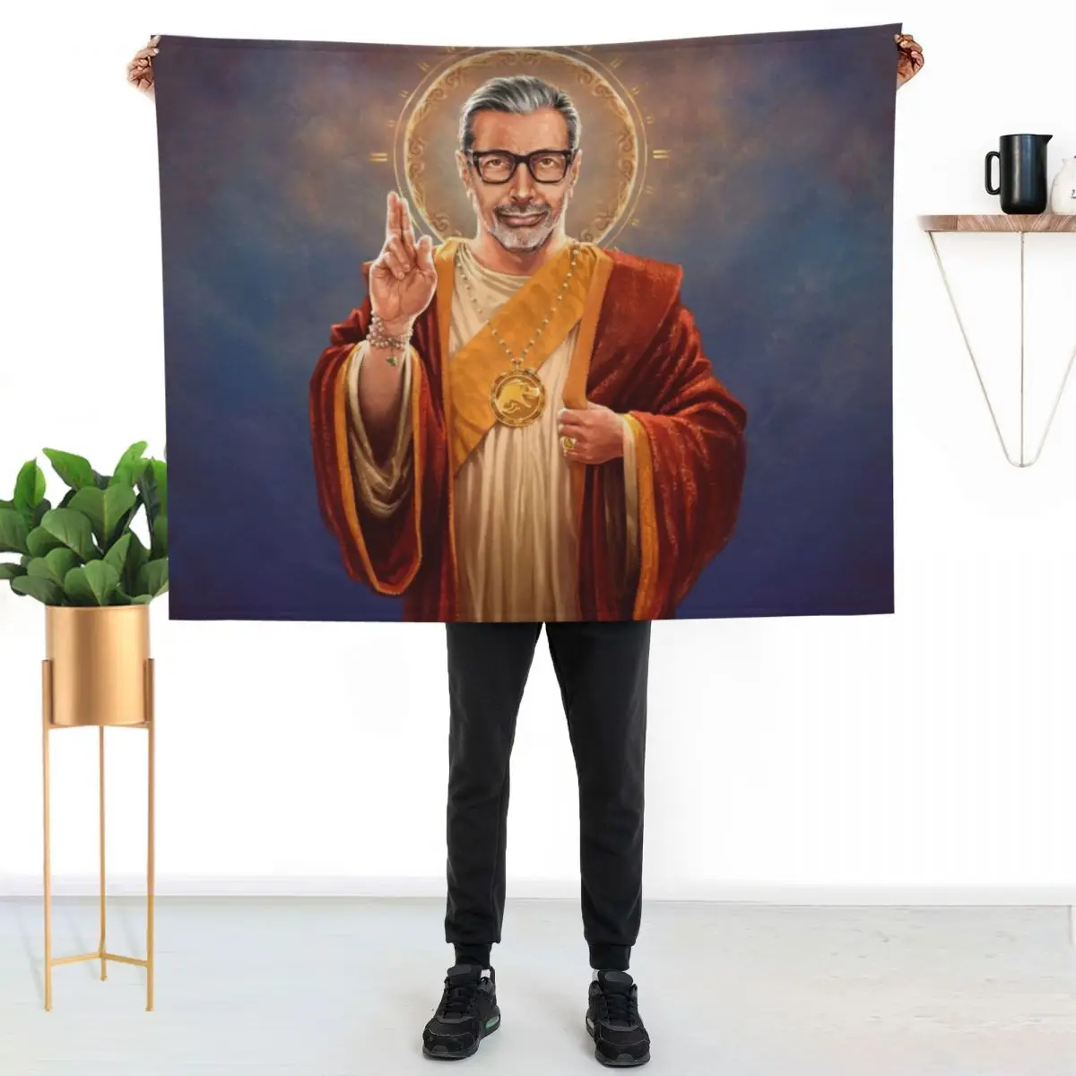 

Saint Jeff of Goldblum - Jeff Goldblum Original Religious Painting Throw Blanket Color Fast Cozy Throw Blanket