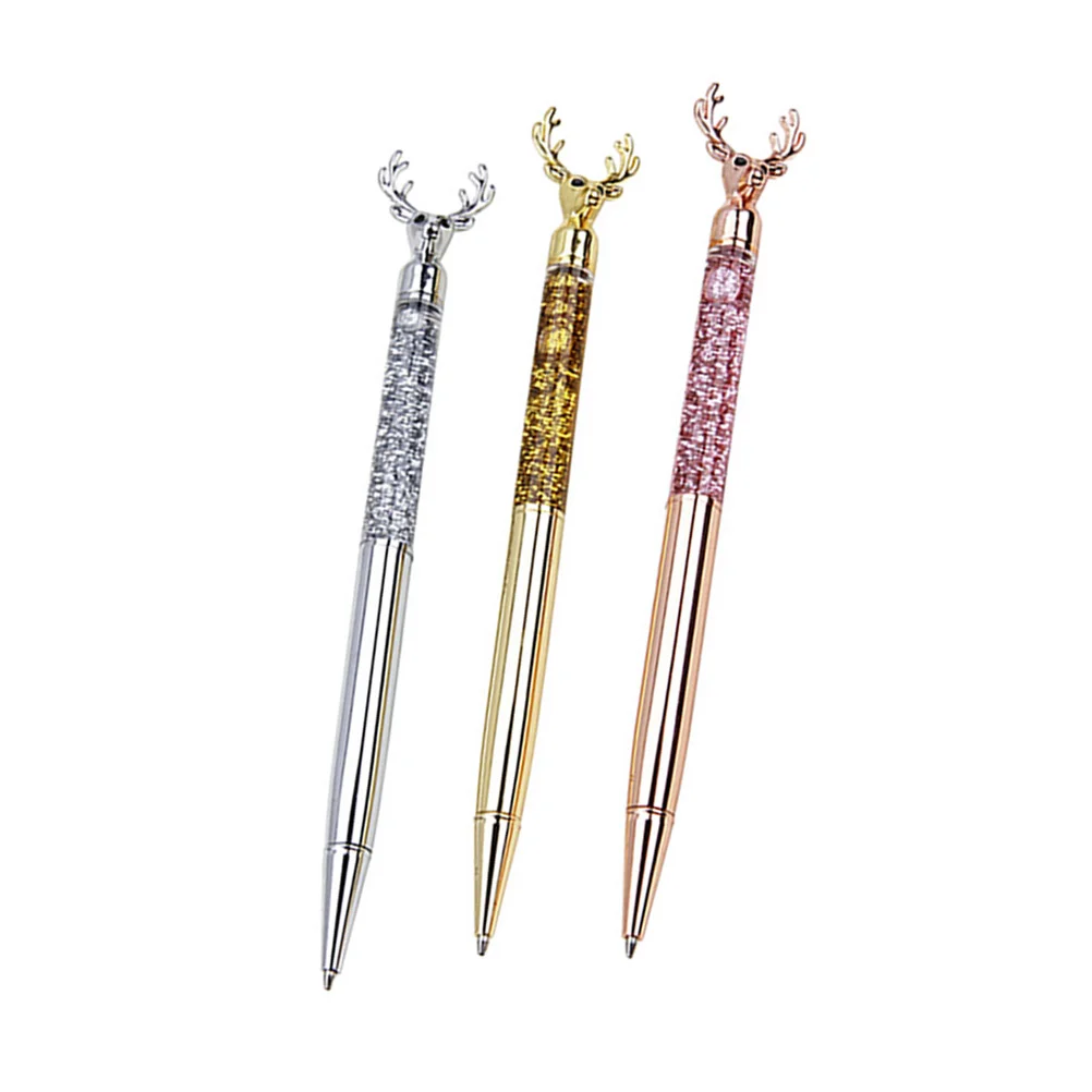 

3 Pcs Novelty Ball Pen Ballpoint Pens Metal Stationery Reindeer Into The Oil Cartoon