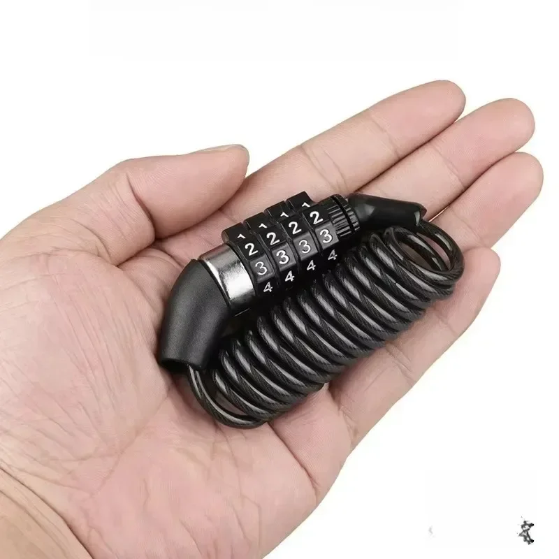 For Safety Portable Cable Lock Durable Wire Rope Motorcycle Bicycle Anti-Theft Chain 4-Digit Password Combination Helmet Loc