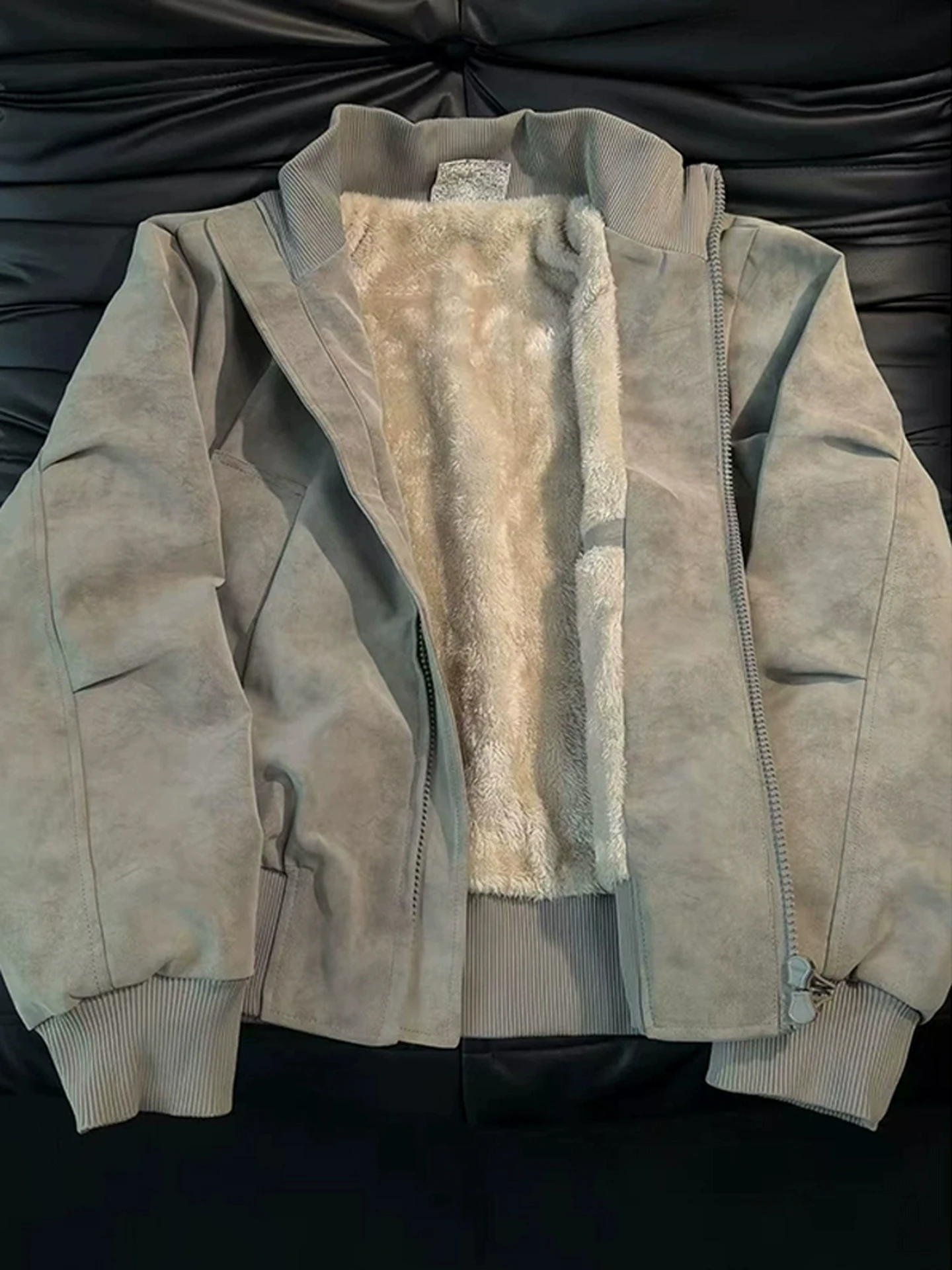 Warm Fleece Lined Bomber Jacket American Style Cotton Flight Jacket Men's Winter Coat Dyed PU Leather Sheepskin Vest Casual Wear