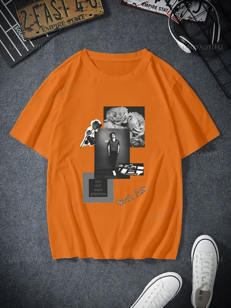 Charlie Puth Classic Poster Print T-shirt, Unisex Everyday Casual Streetwear, Spring/summer Fashion Short Sleeved Cotton Shirt