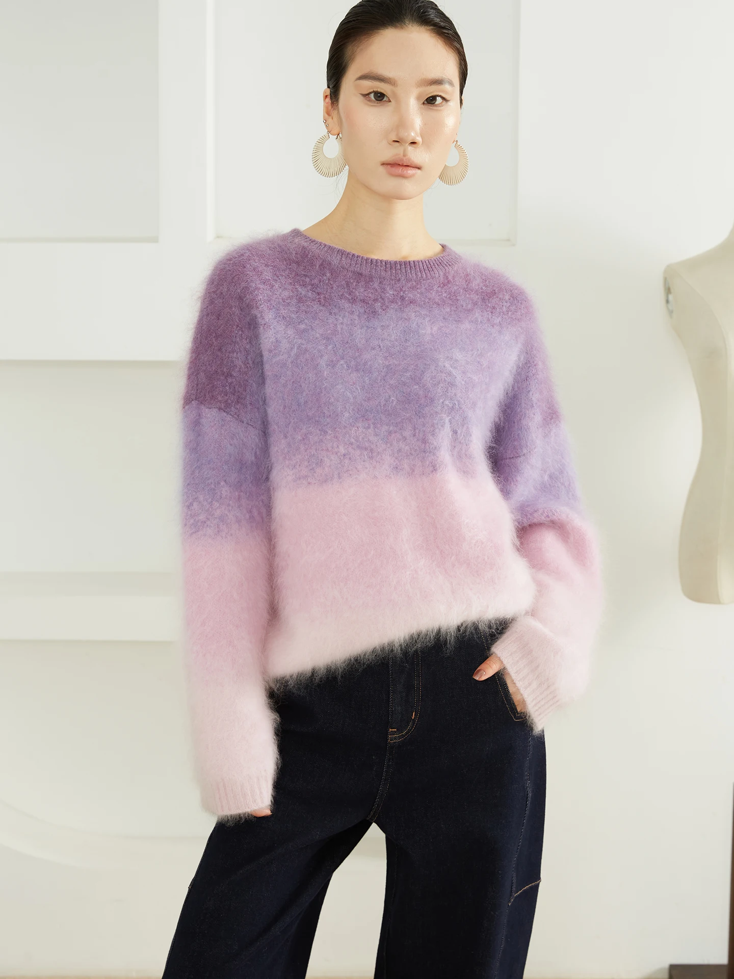 

Женский вязаный свитер с круглым вырезом, длинными рукавами, пушистый, для дома, повседневный, зимний, в ассортименте цветов