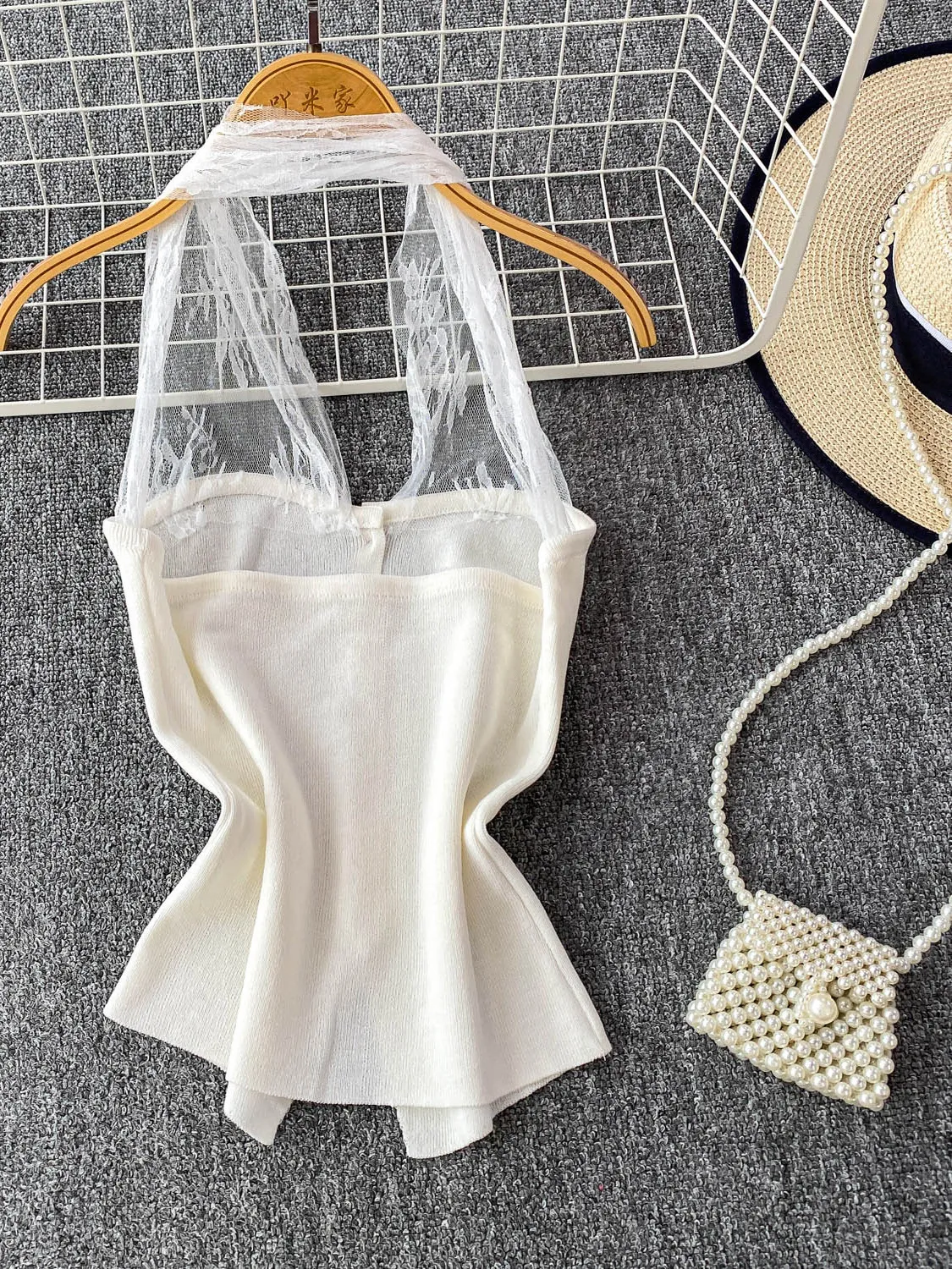 توب نسائي صيفي مثير بتصميم دانتيل وظهر مكشوف، مصنوع من الحرير الصناعي المحبوك #5