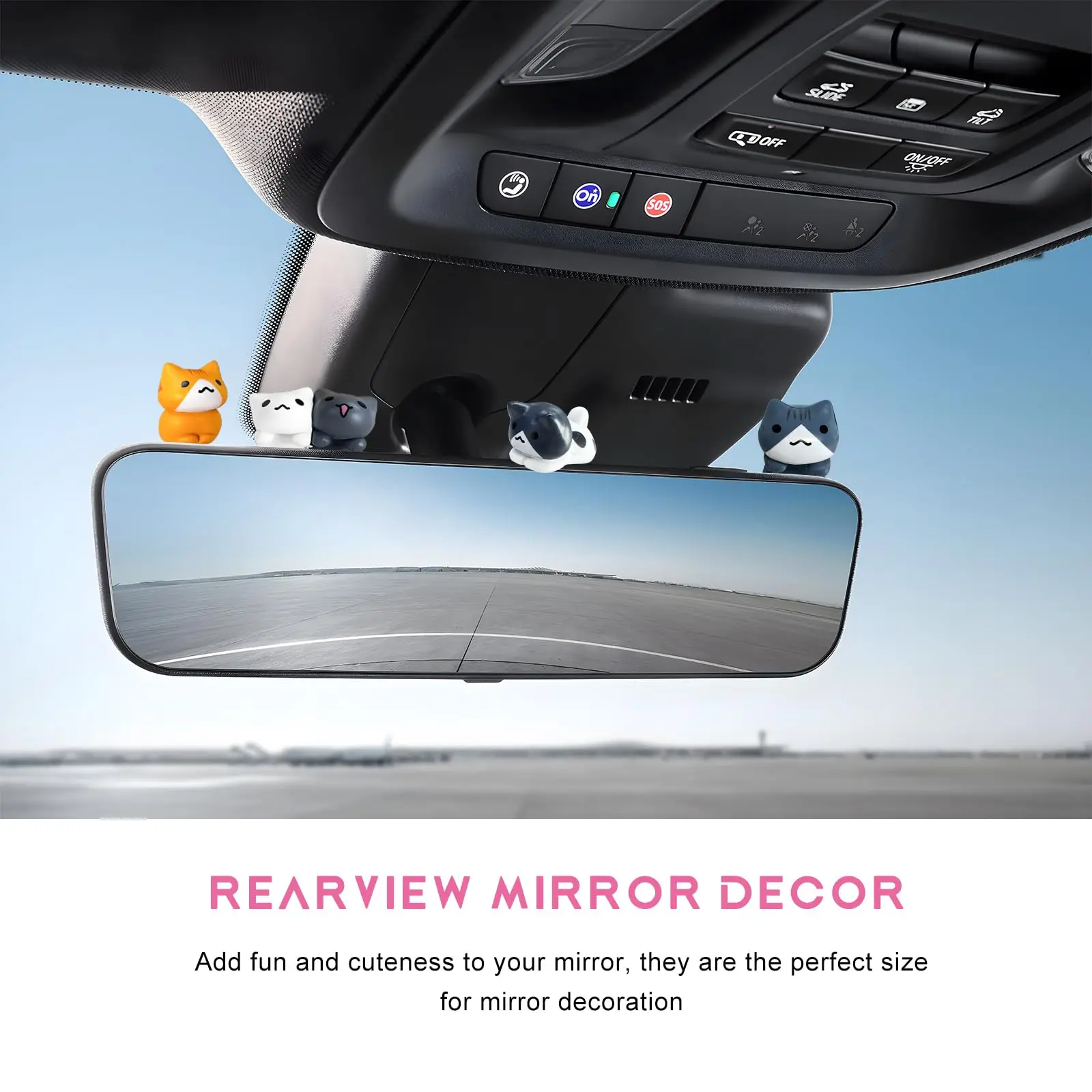 6 PCS Cute Mini Cat Car Rearview Mirror Ornaments, Dashboard Car Interior Cute Cat Kawaii Home Office Decors Gifts for Women Men