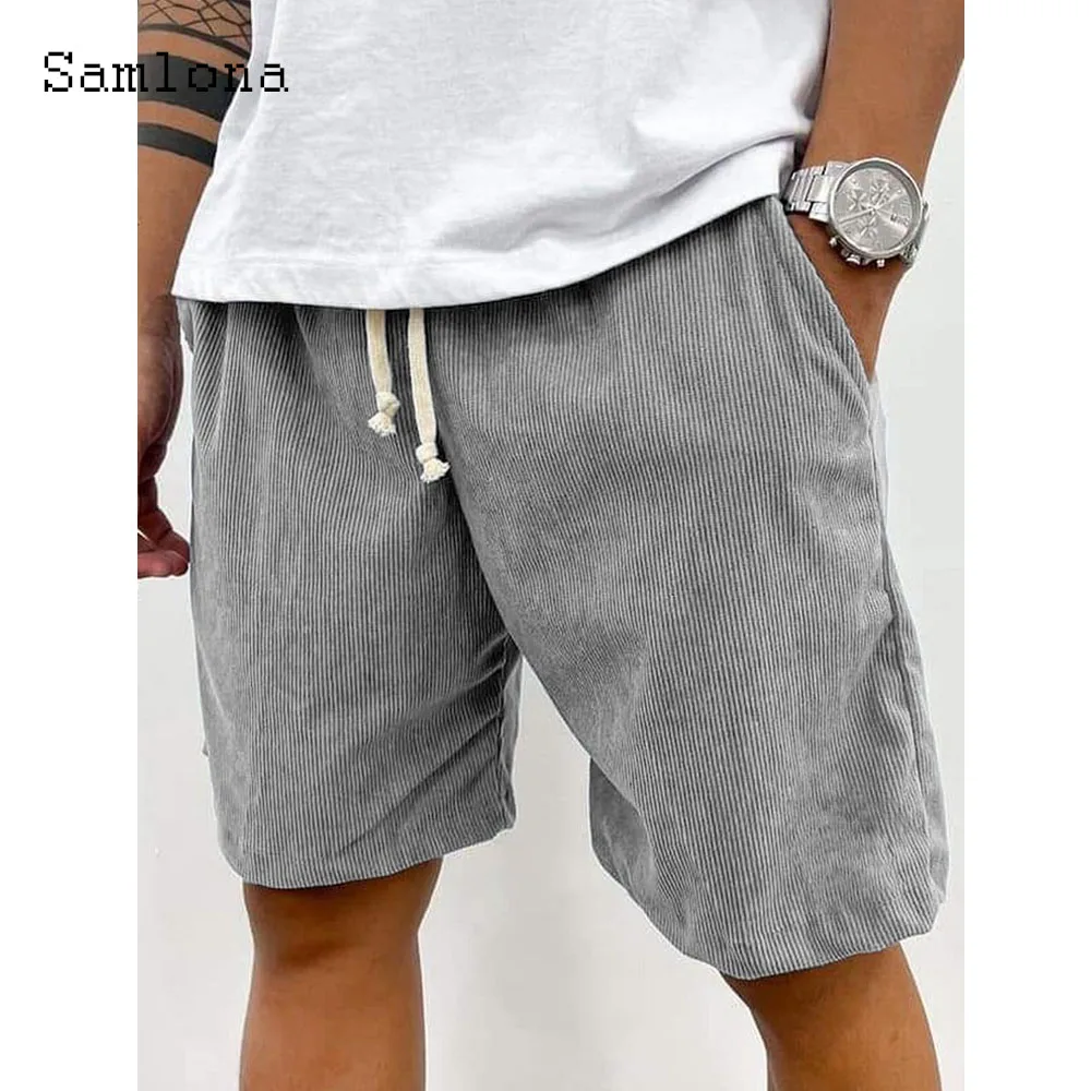 2025 Men's Stand Pocket Casual Beach Shorts Solid Corduroy Shorts Male Drawstring Half Pants Sexy Mens Clothing Plus Size S-5XL