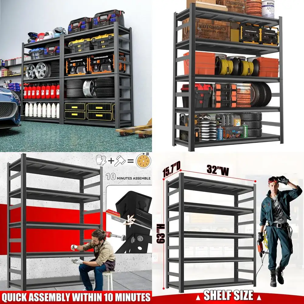 

Heavy-Duty Adjustable Metal Shelving for Garage, 3000lbs Capacity, Steel Rack with Fences, 32W x 15.7D x 63H