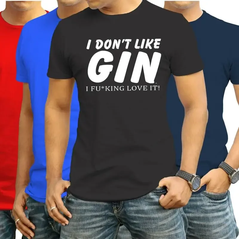 Camiseta divertida para hombre con diseño de ginebra, ideal para fiestas, con la frase: No me gusta el amor, la cerveza, el alcohol, la celebración, el chiste.