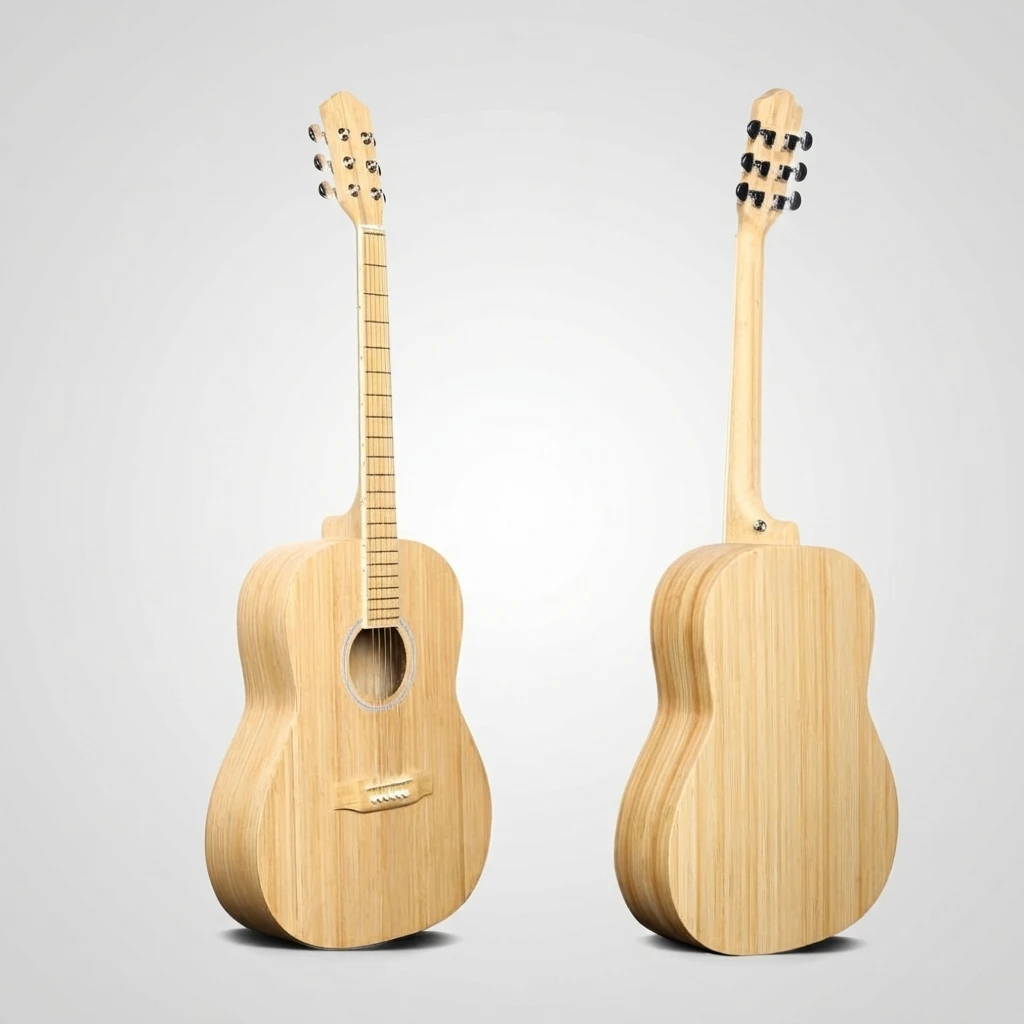 Lightweight Mini Travel Acoustic Guitar Natural Bamboo Whole Body Matte Finish 6 Strings for Beginners, Kids and Students