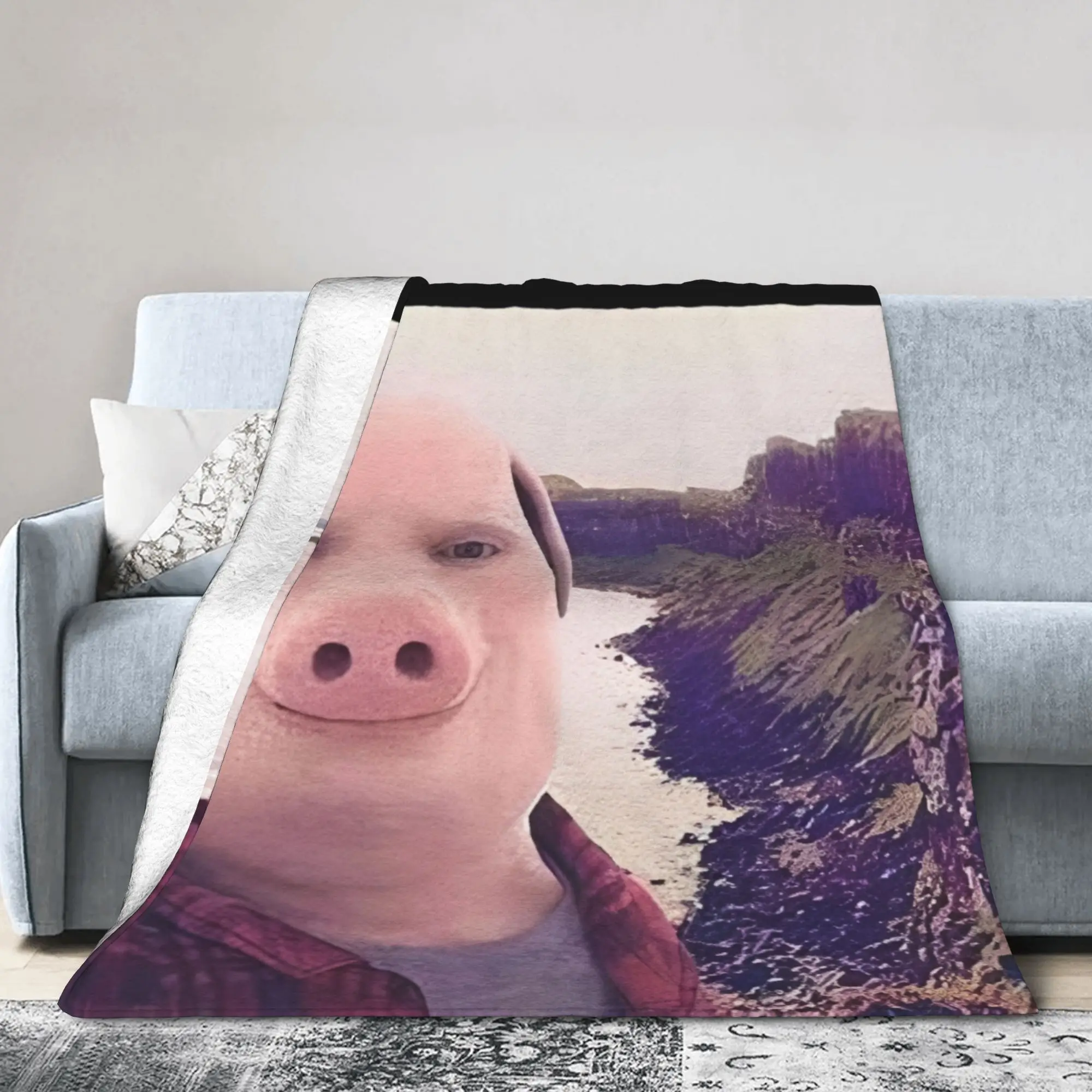 John Pork Is Calling Answer Call Phone Soft Warm Blanket Funny Pig Meme Plush Bedding Throws Fluffy Flannel Bedspread Sofa Cover