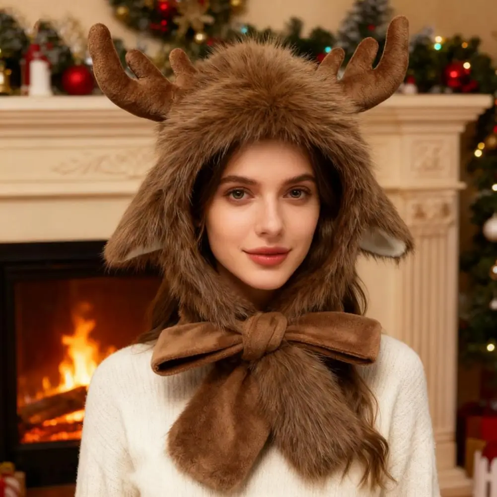 Christmas Elk Horn Teddy Beanies Hat Gorra Béisbol Hombre Women Winter Warm Skullies Caps With Strap Ear Protection