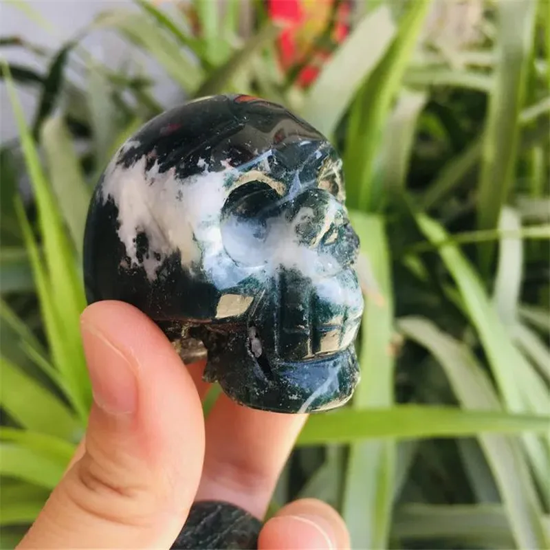 Natural Moss Agate Quartz Crystal Skulls 2 Inch Encarved Figurine 1pc