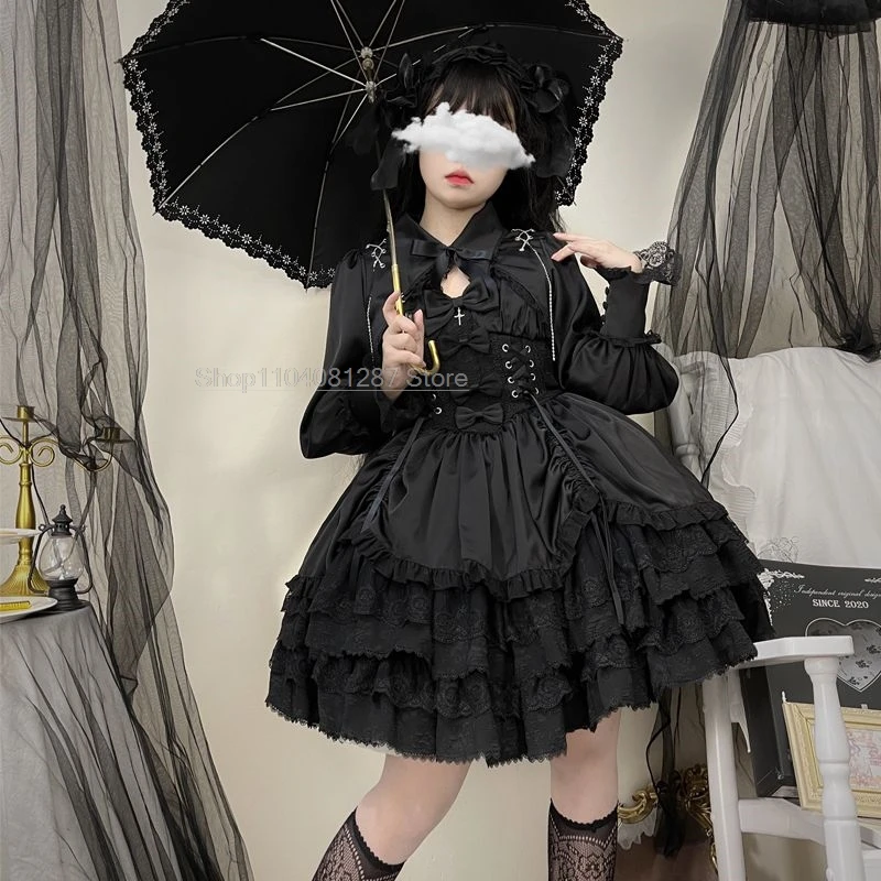 Japanse Victoriaanse Gothic Lolita Jurk Vrouwen Punk Stijl Zoete Kant Boog Avond Party Jurken Harajuku Y2k Cosplay Prinses Jurk