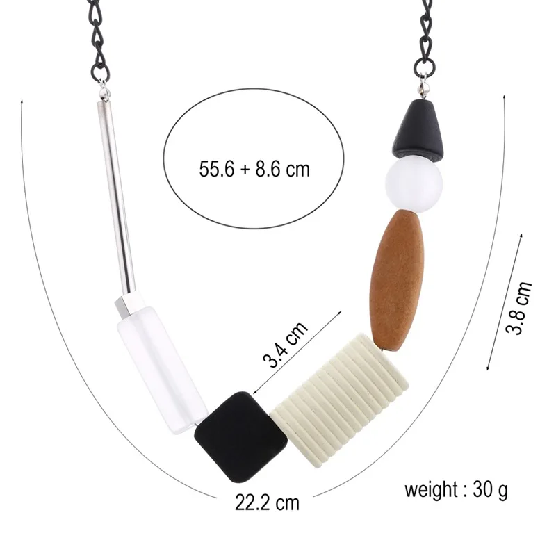Retro geometric wood bead pendant necklace women's classic black chain necklace cross-border accessories new wholesale