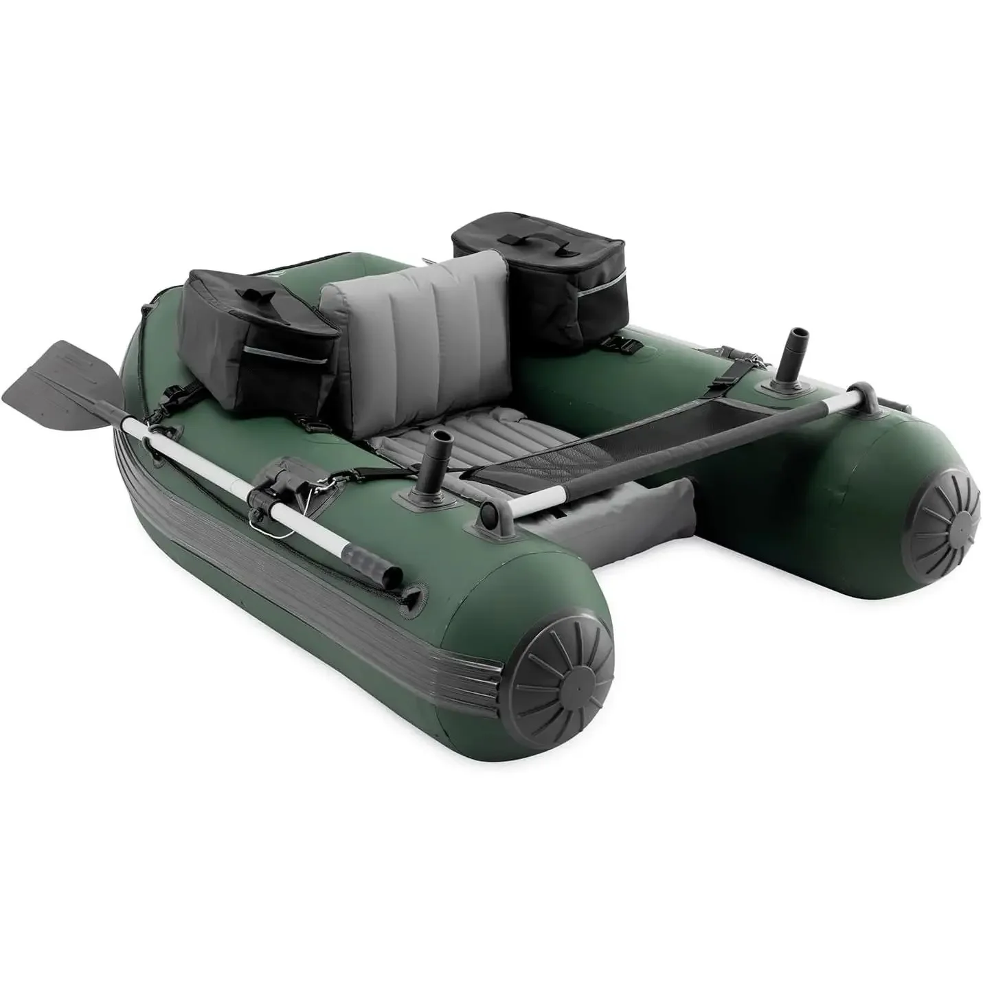 أنبوب تعويم الصيد القابل للنفخ من W_ Pro، يتضمن مجاديف القوارب مقاس 54 بوصة، ومضخة عالية الإخراج، وحوامل صنارة الصيد القابلة للفصل، ومسطرة السمك الشبكية #6