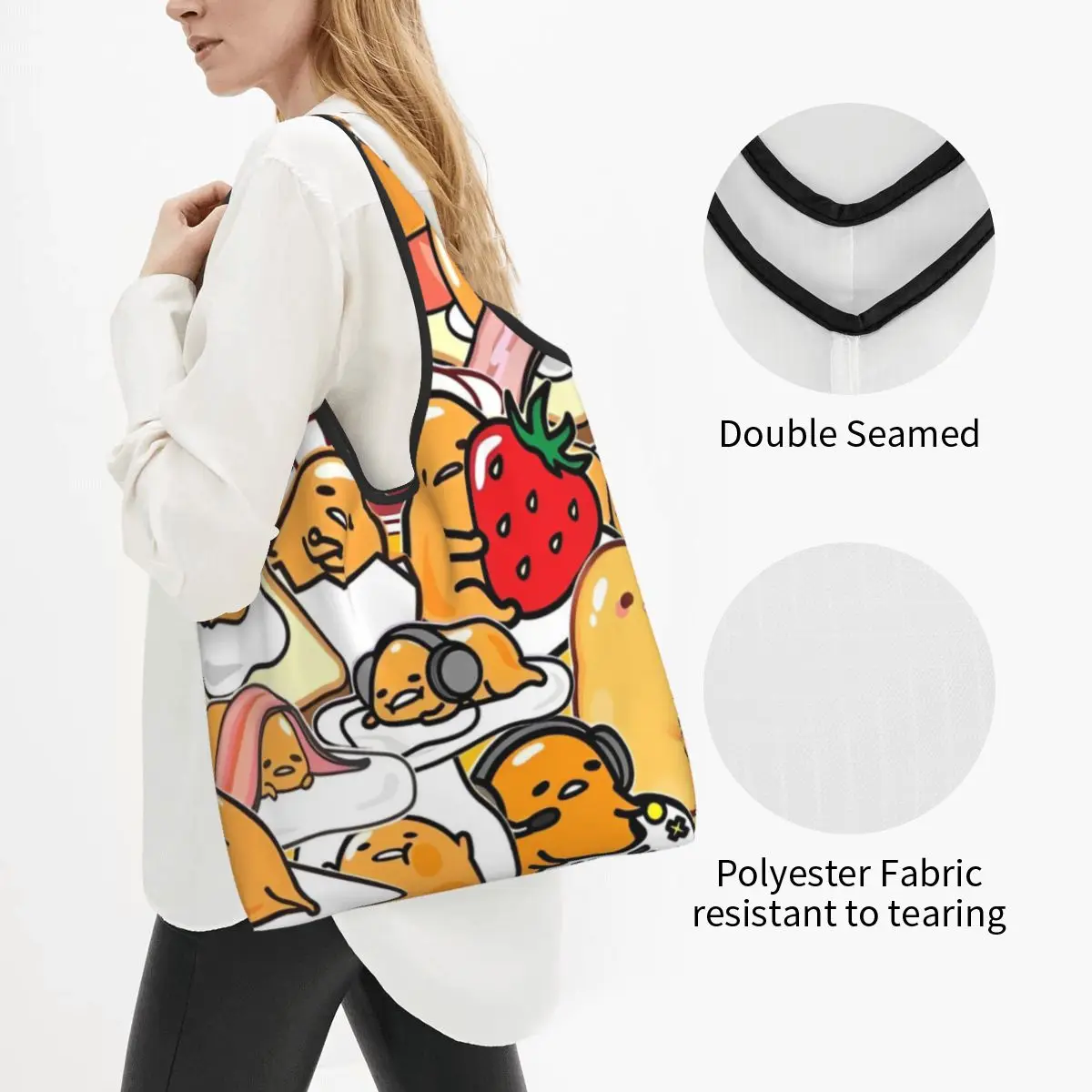 Sanrio Gudetama Egg Printed Shopper Bag Casual Handbags Cloth Beach Tote Bag Women Print Shoulder Bag