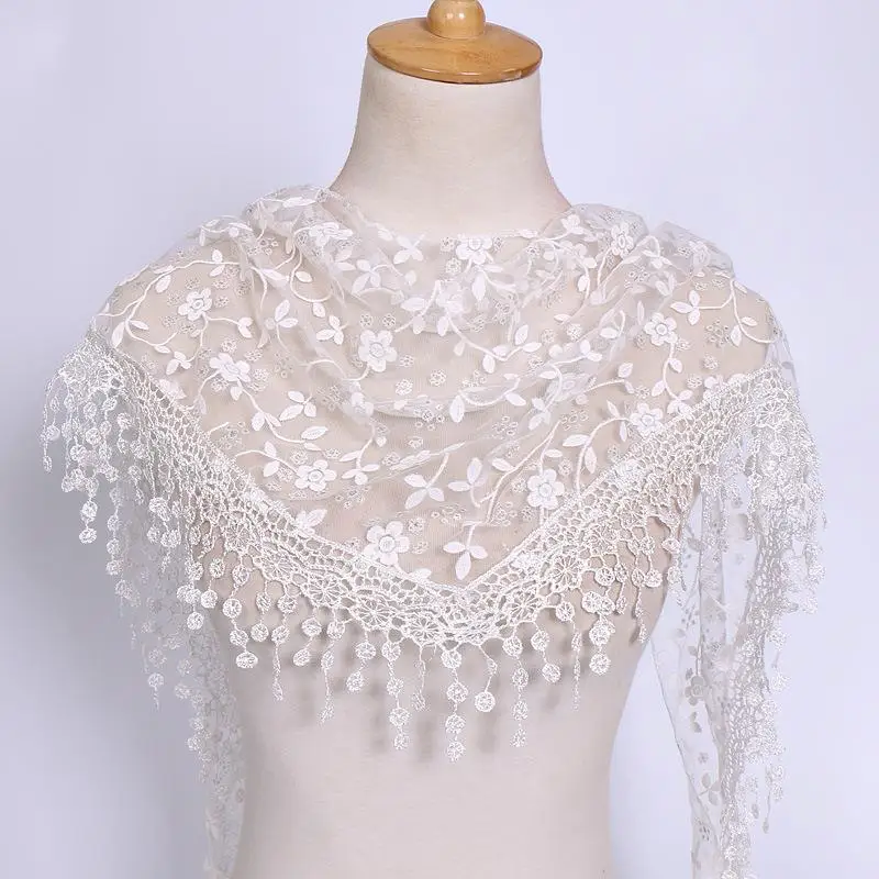 

Fashion Elegant Flower Fringed Triangle Scarf Women White Lace Shawl Breathable Headscarf Decoration Neck Scarf Wedding Veil