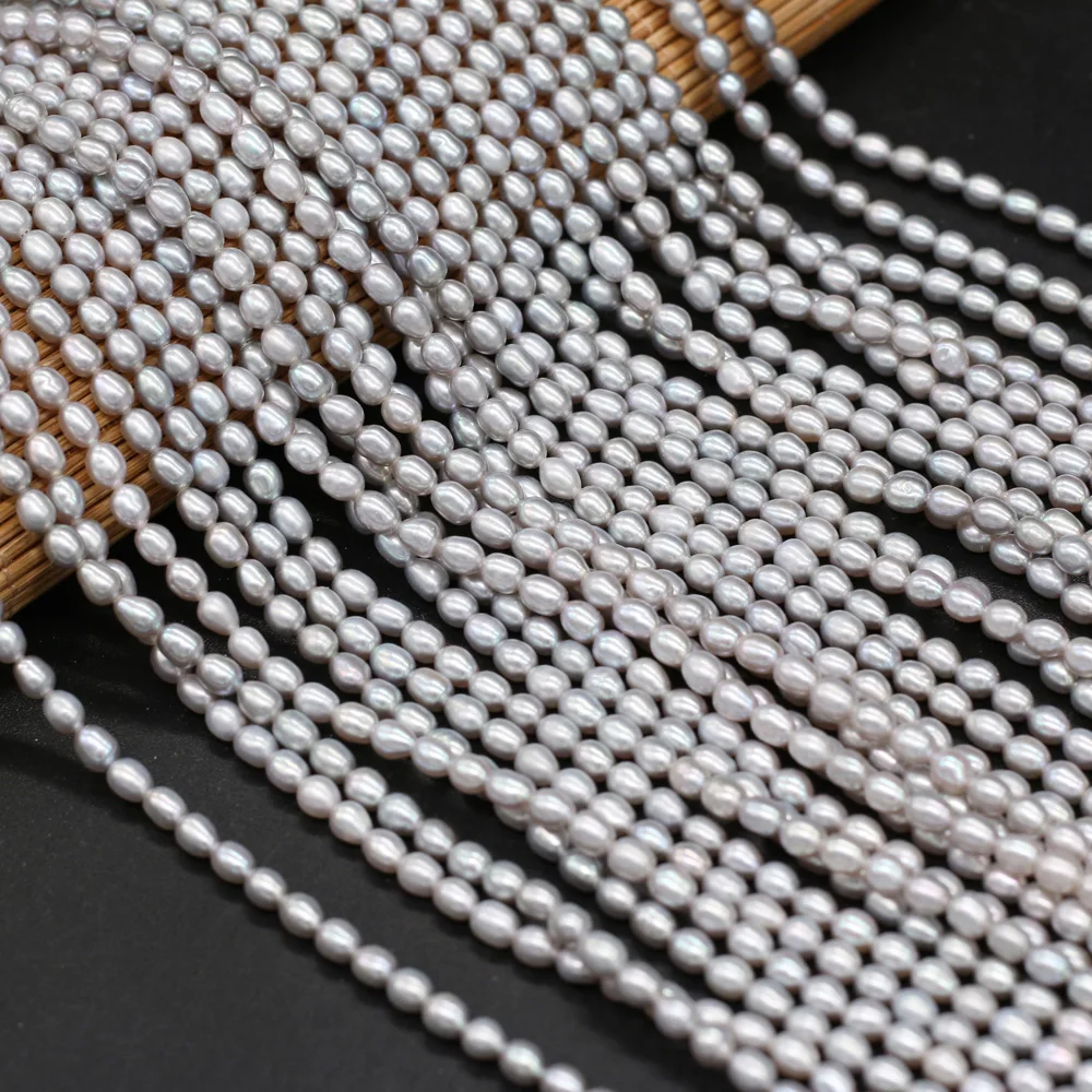 High Quality 100% Natural Freshwater Gray Rice Shape Pearl Jewelry DIY Necklace Bracelet Earring Accessories Gift 36cm