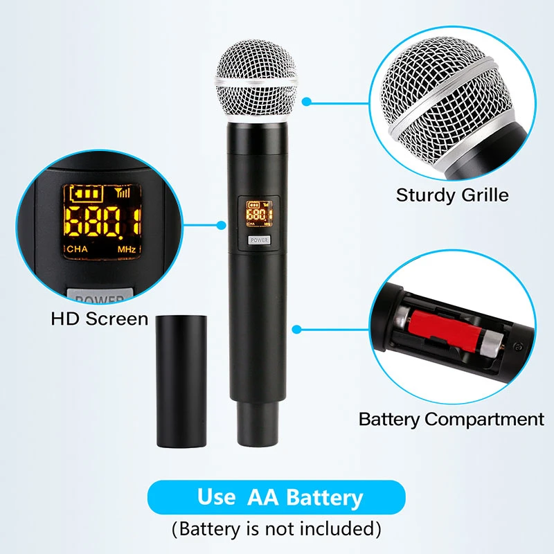 Imagem -04 - Duplo Sistema de Microfone sem Fio Uhf Canais Microfone Portátil para Casa Karaok pa Alto-falante Cantando Festa Profissional