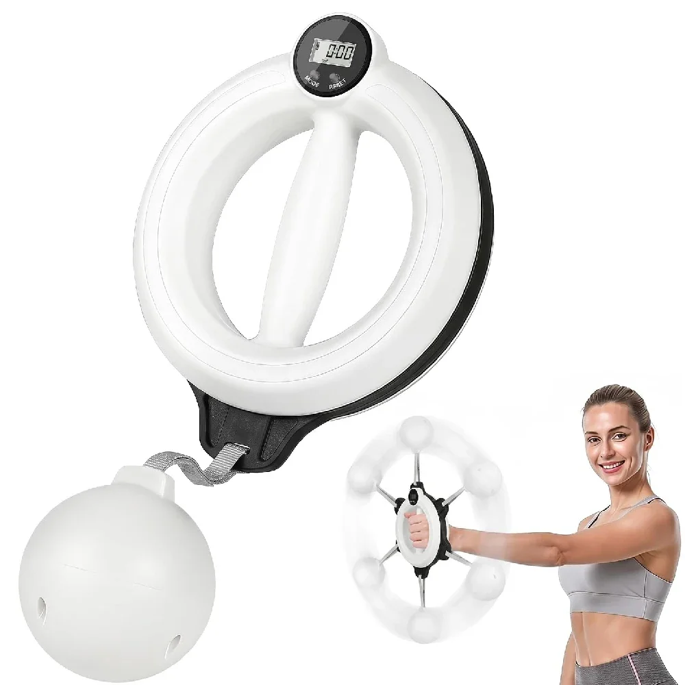 White 360 ° Rotary Handheld Fitness Machine - Portable Arm and Full Body Workout for Home Gym, Yoga, Pilates, Reduce Fat Burning
