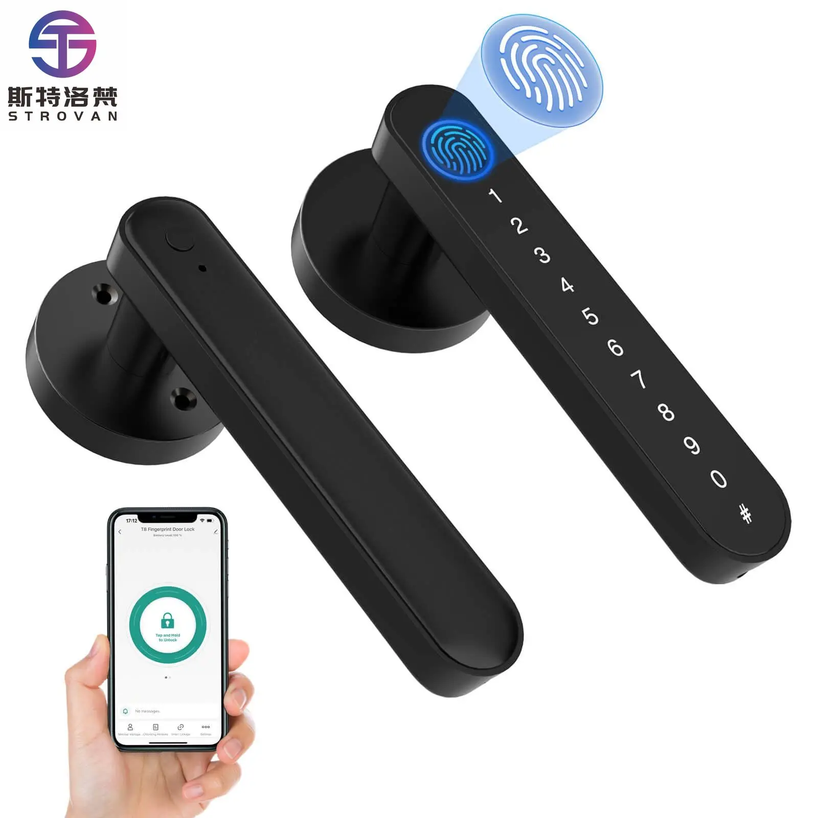 

Biometrics Fingerprint Smart Door Handle Locks Password Electric Digital APP for Home