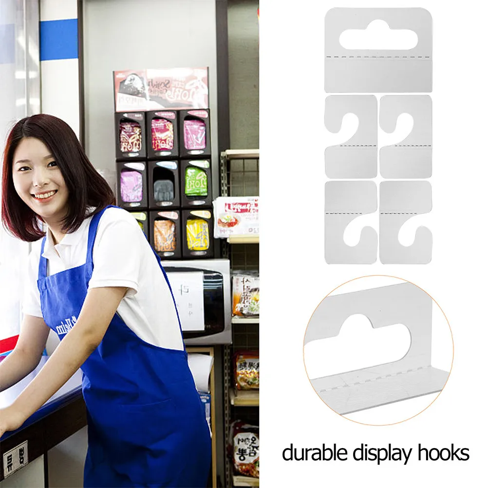 200Pcs Clear Plastic Hanging Tabs Hooks Foldable Space Saving for Retail Display Pegboard Sticker Hooks Clear Hanging Tabs