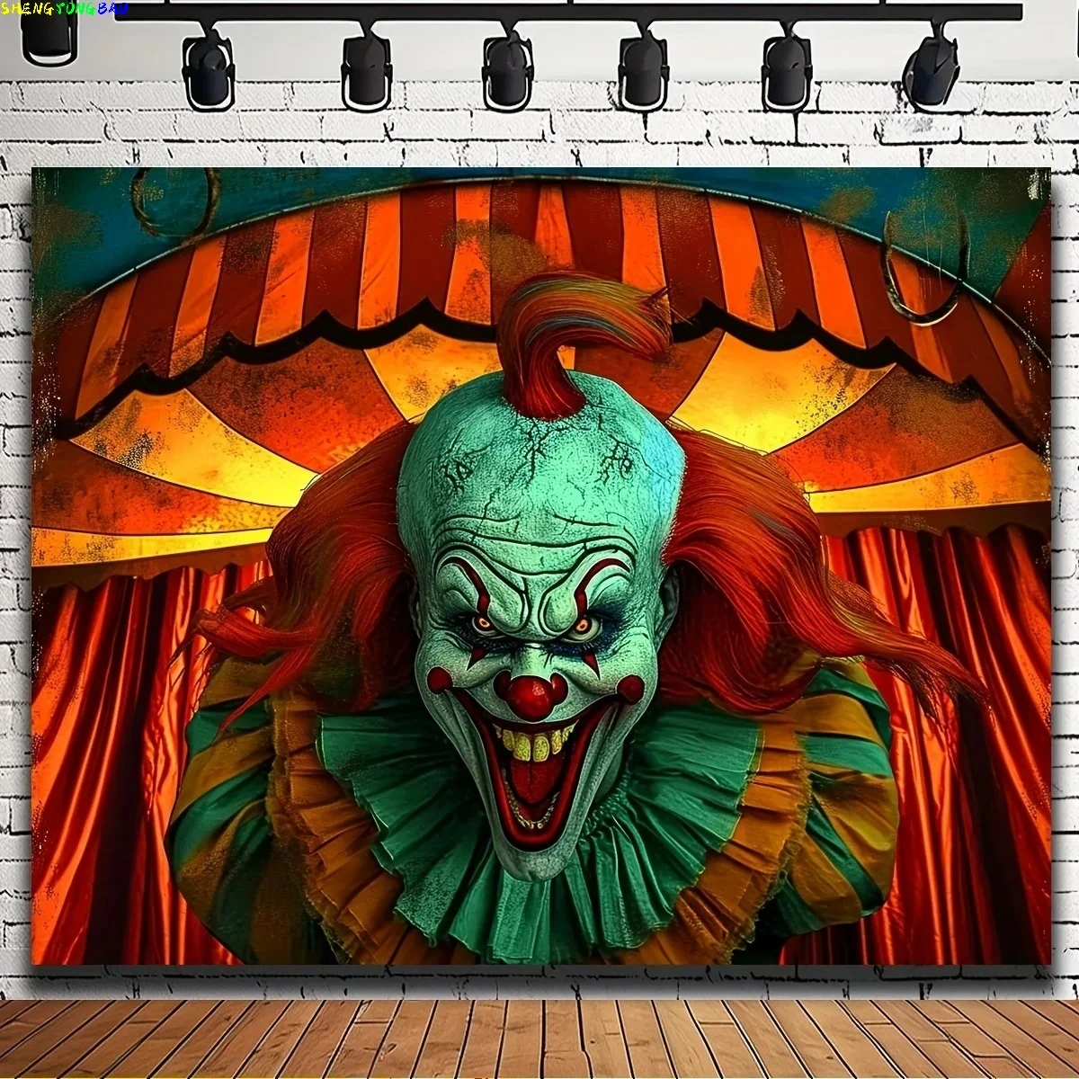 

Scary Circus theme Halloween without wrinkly giant Evil Clown birthday party background Scary forest vampire decorated banner