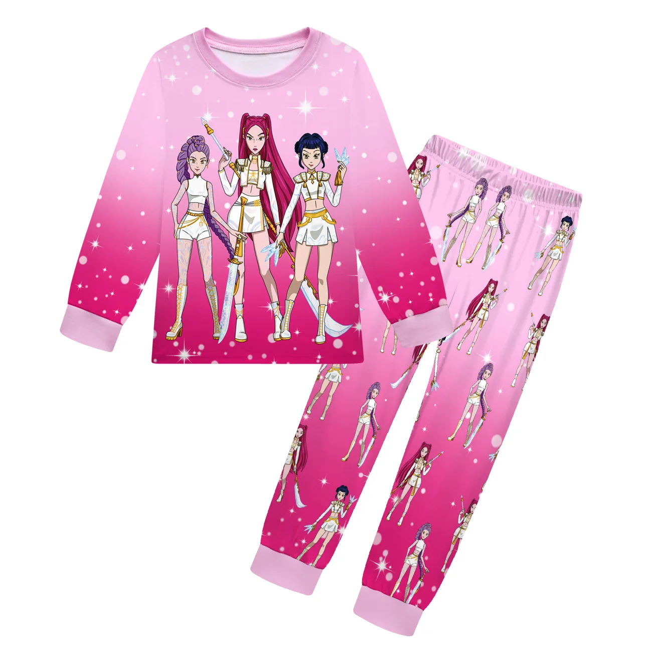 

Autumn New Kids Kpop Demon Hunters Cartoon Clothes Children Home Pajamas Fashion Boy Girls Long Sleeve T Shirt + Pants 2pcs Set