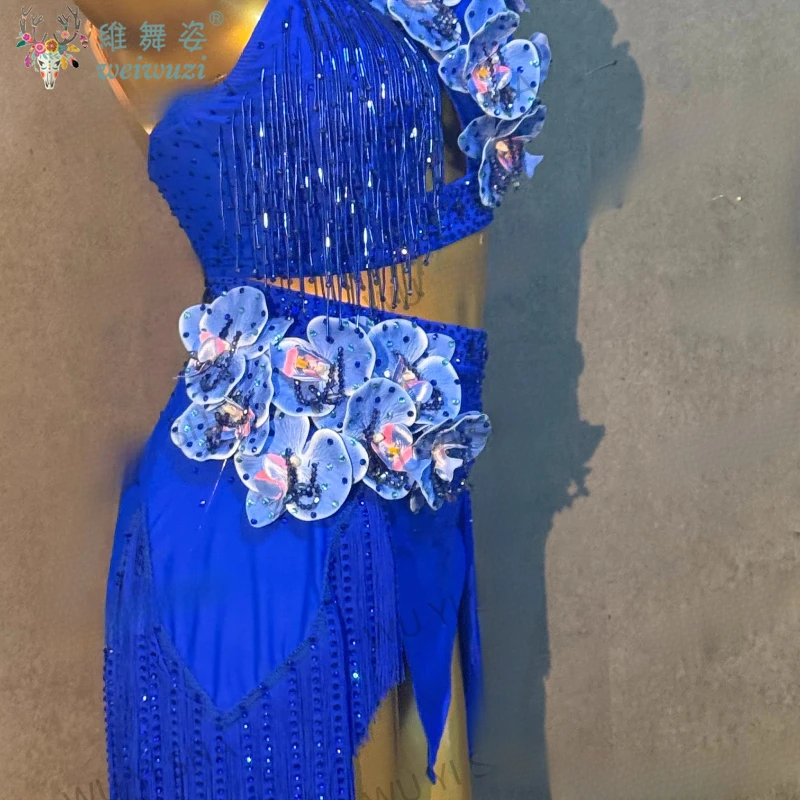 Vestido de baile latino con flecos de diamantes para mujer, traje de competición personalizado de Rumba Chacha Tango, vestidos latinos para adultos