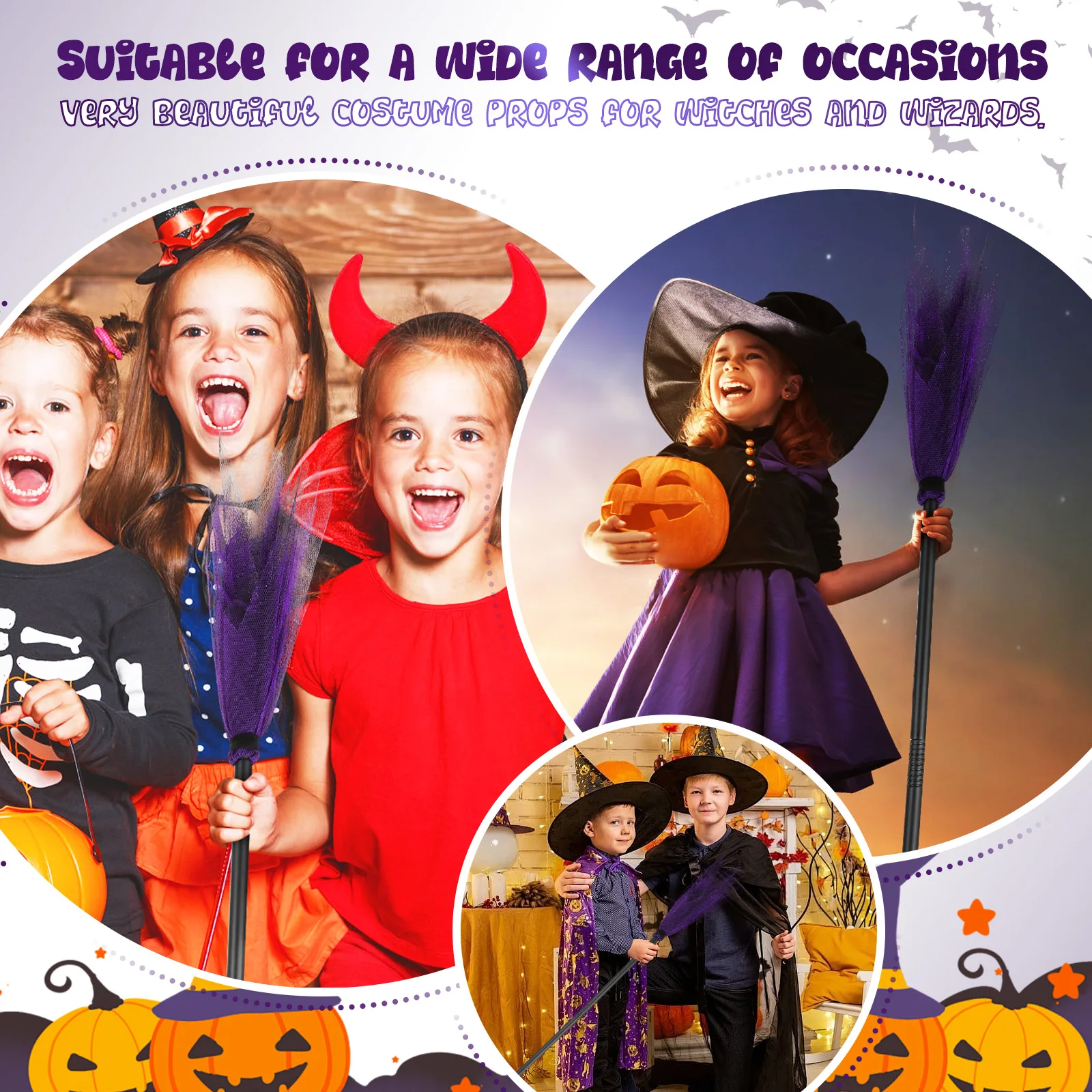 Net Fabric Witch Broomstick Lightweight Plastic Halloween Decor Prop For Women Men Party Stage Cosplay Accessory