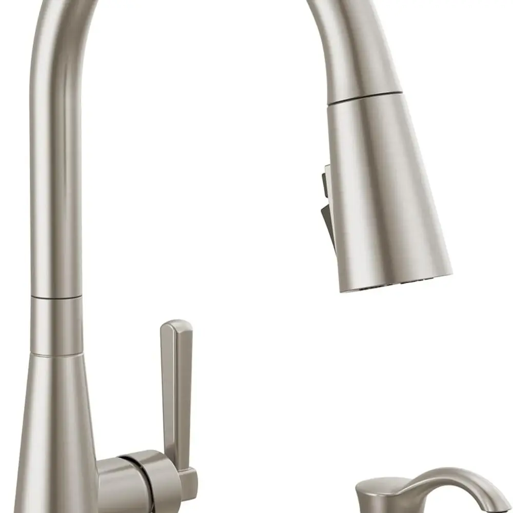 

Boyd Brushed Nickel Kitchen Faucet with Pull Down Sprayer and Soap Dispenser, Modern Single Hole Kitchen Sink Faucet, Single Han