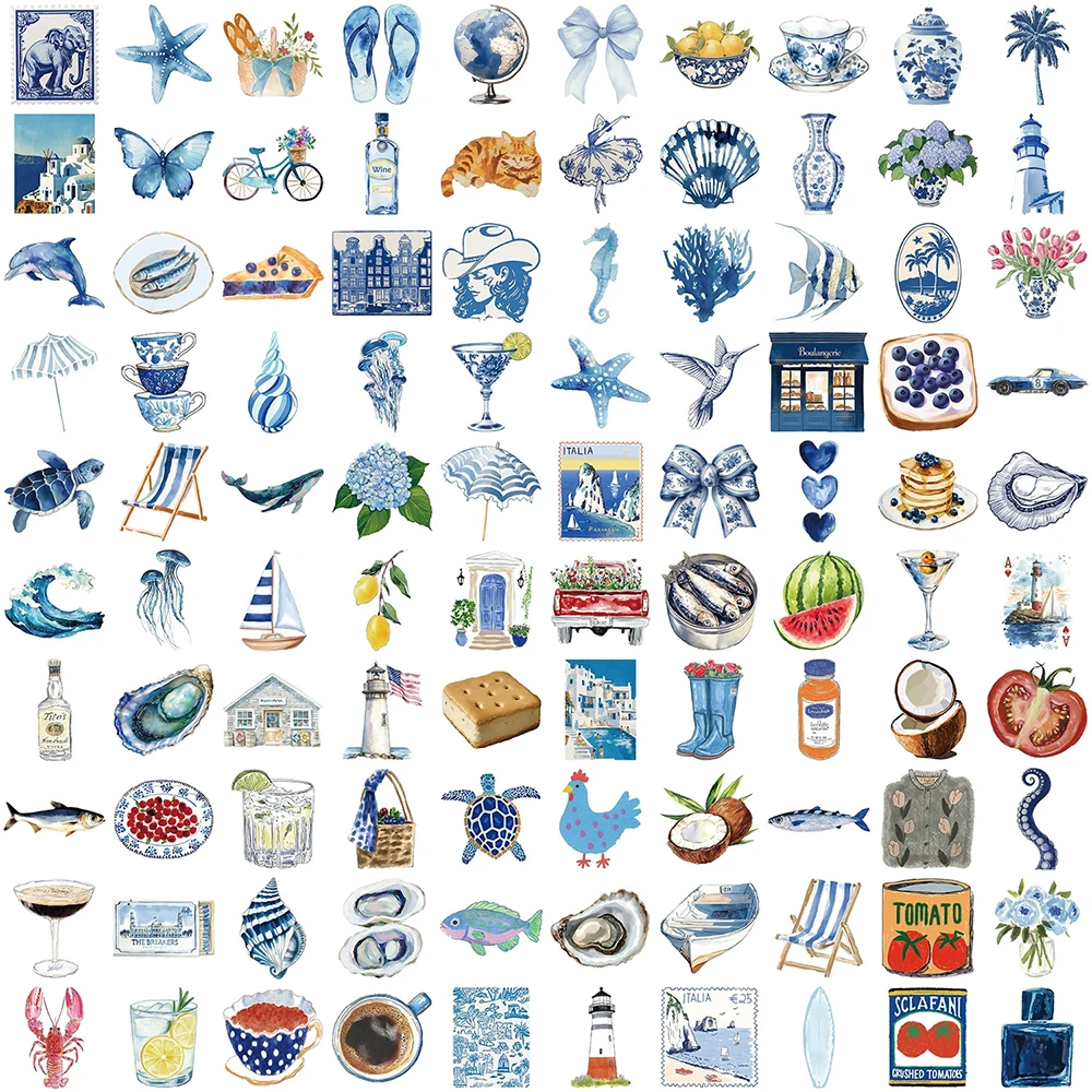 10/30/50/100 قطعة لطيف الأزرق Ins نمط الكرتون ملصقات البحر الأبيض المتوسط الجمالية الشارات حقيبة زجاجة ماء الهاتف ملصق التعبئة